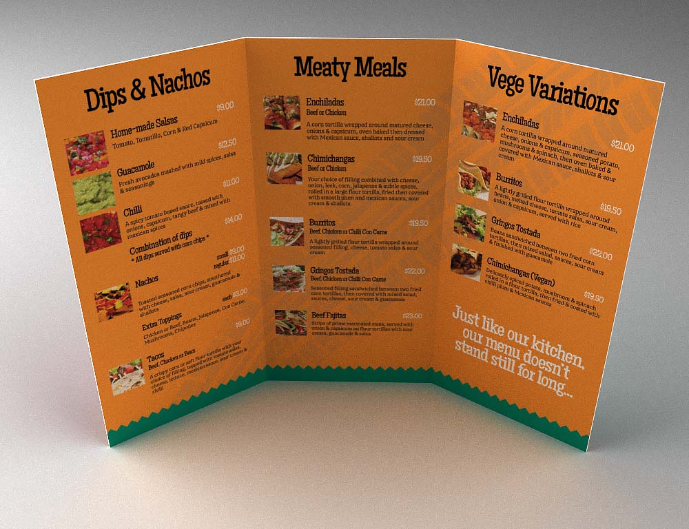 perspective view of menu inside spread