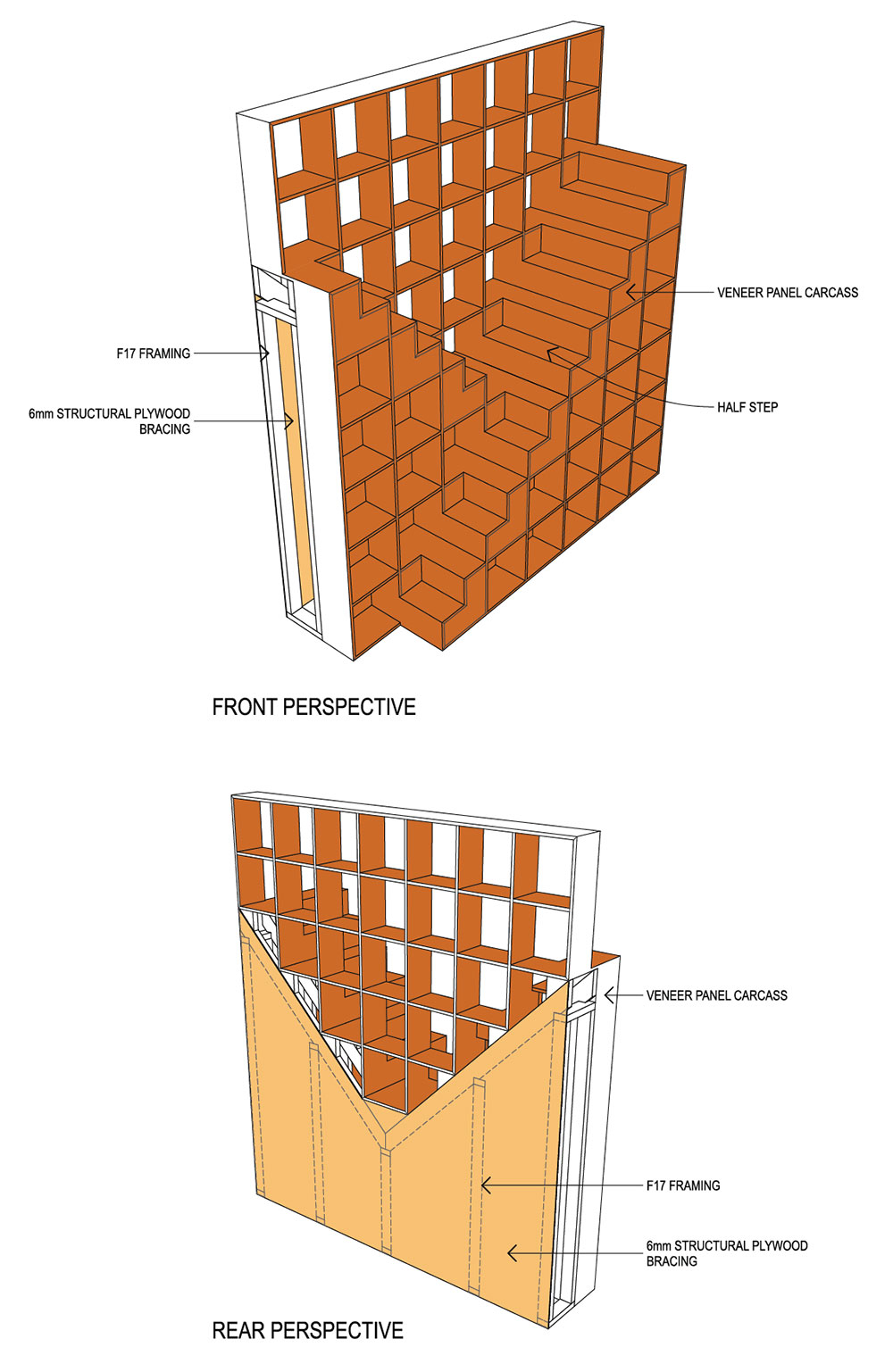 isometric working drawings of bookcase